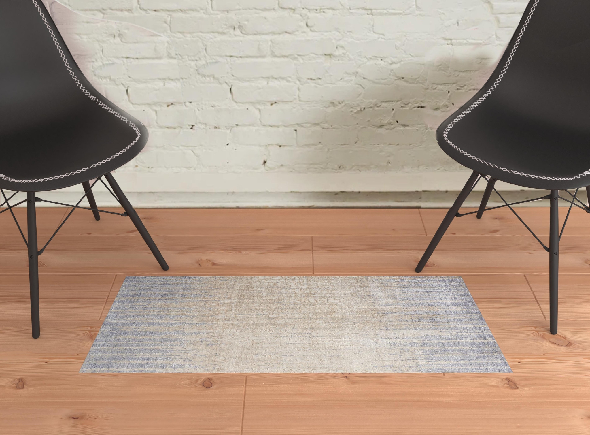 2" X 3" Tan Brown And Blue Abstract Power Loom Distressed Area Rug
