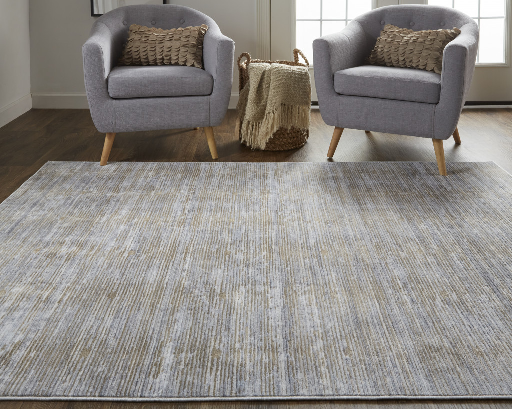 10" X 13" Taupe Silver And Tan Abstract Power Loom Area Rug