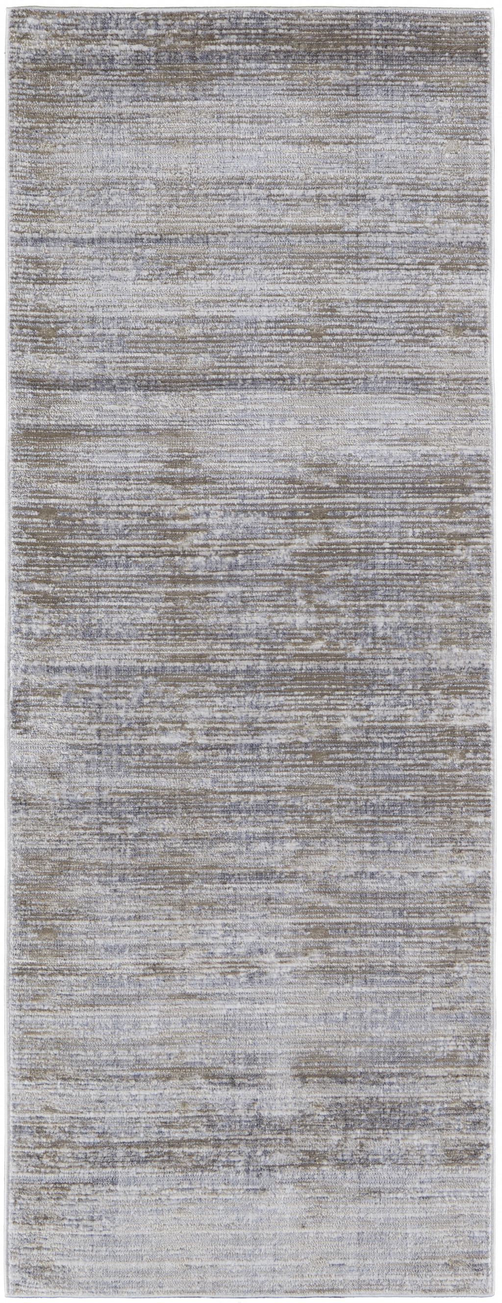 10' Taupe Silver And Tan Abstract Power Loom Runner Rug-514198-1
