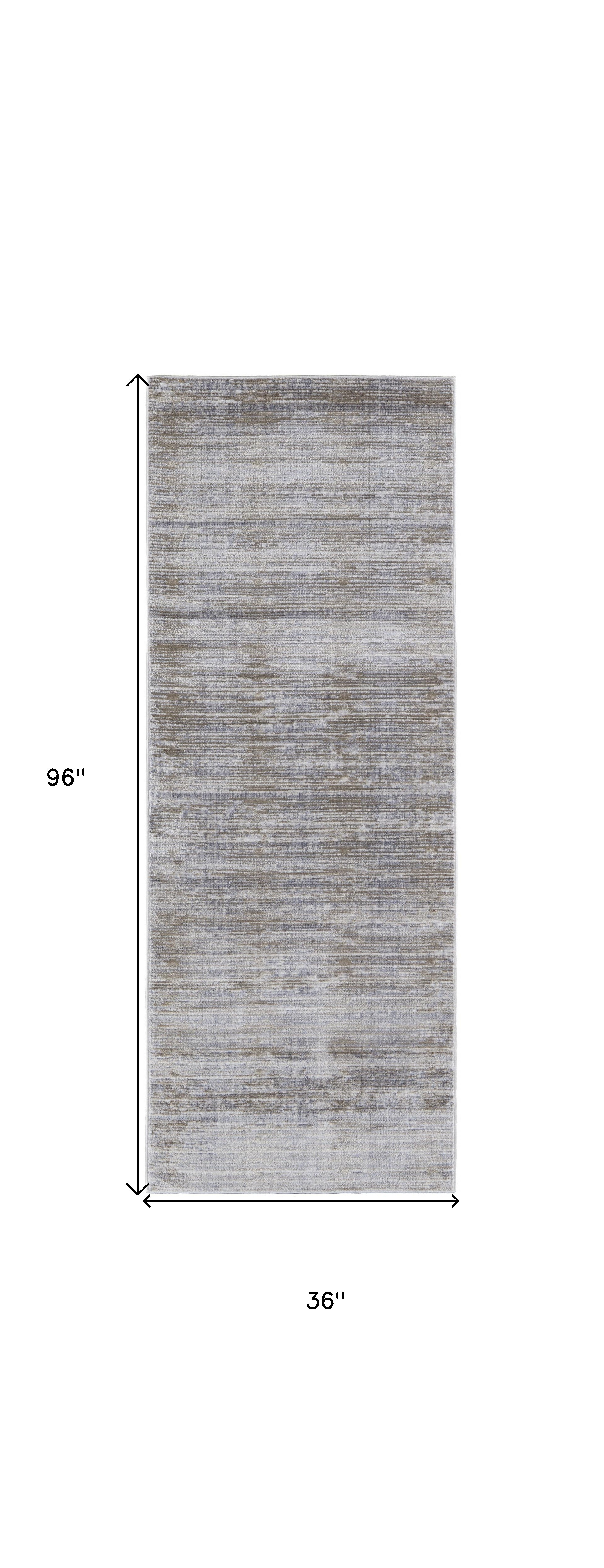 8" Taupe Silver And Tan Abstract Power Loom Runner Rug