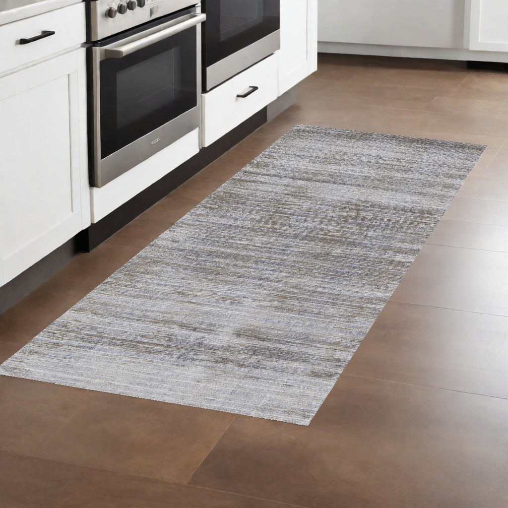 8" Taupe Silver And Tan Abstract Power Loom Runner Rug