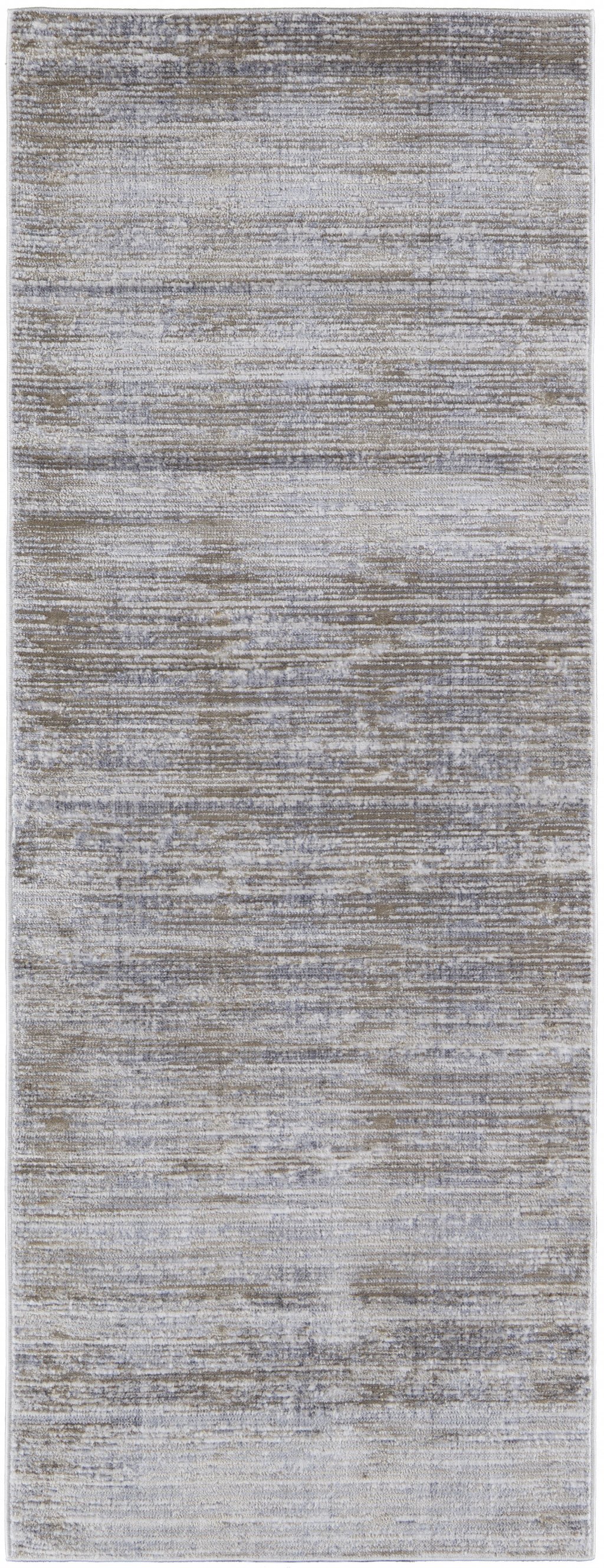 12" Taupe Silver And Tan Abstract Power Loom Runner Rug