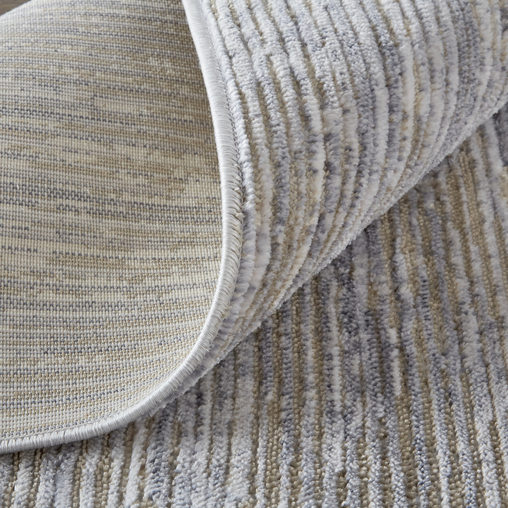 12" Taupe Silver And Tan Abstract Power Loom Runner Rug
