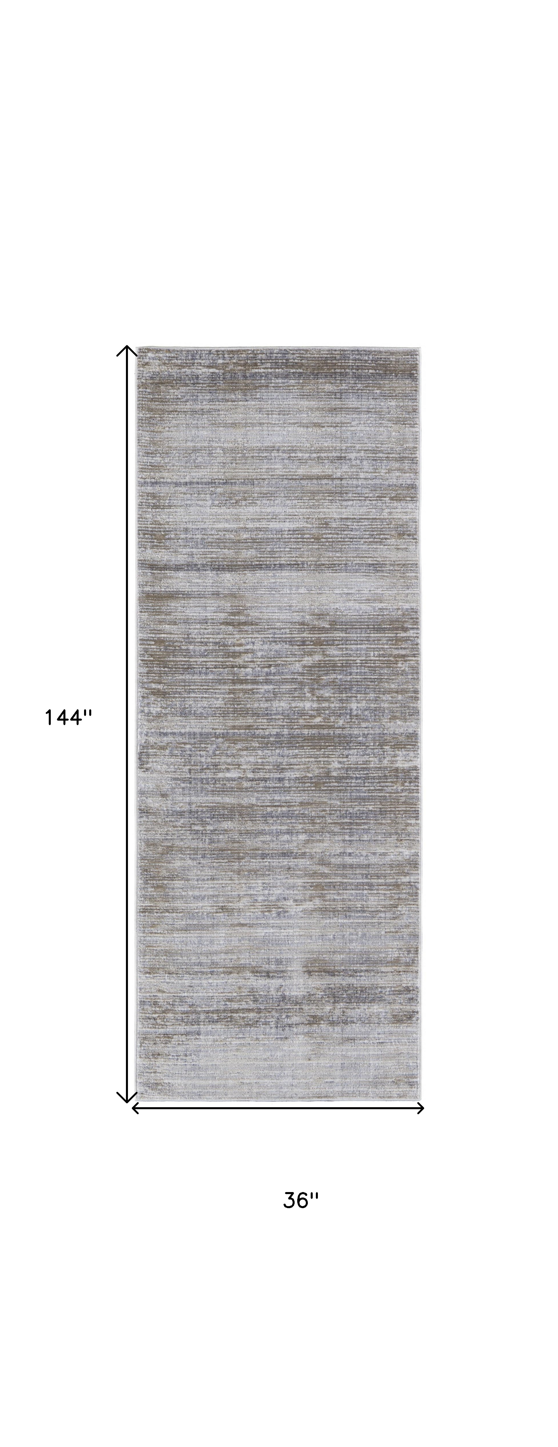 12" Taupe Silver And Tan Abstract Power Loom Runner Rug