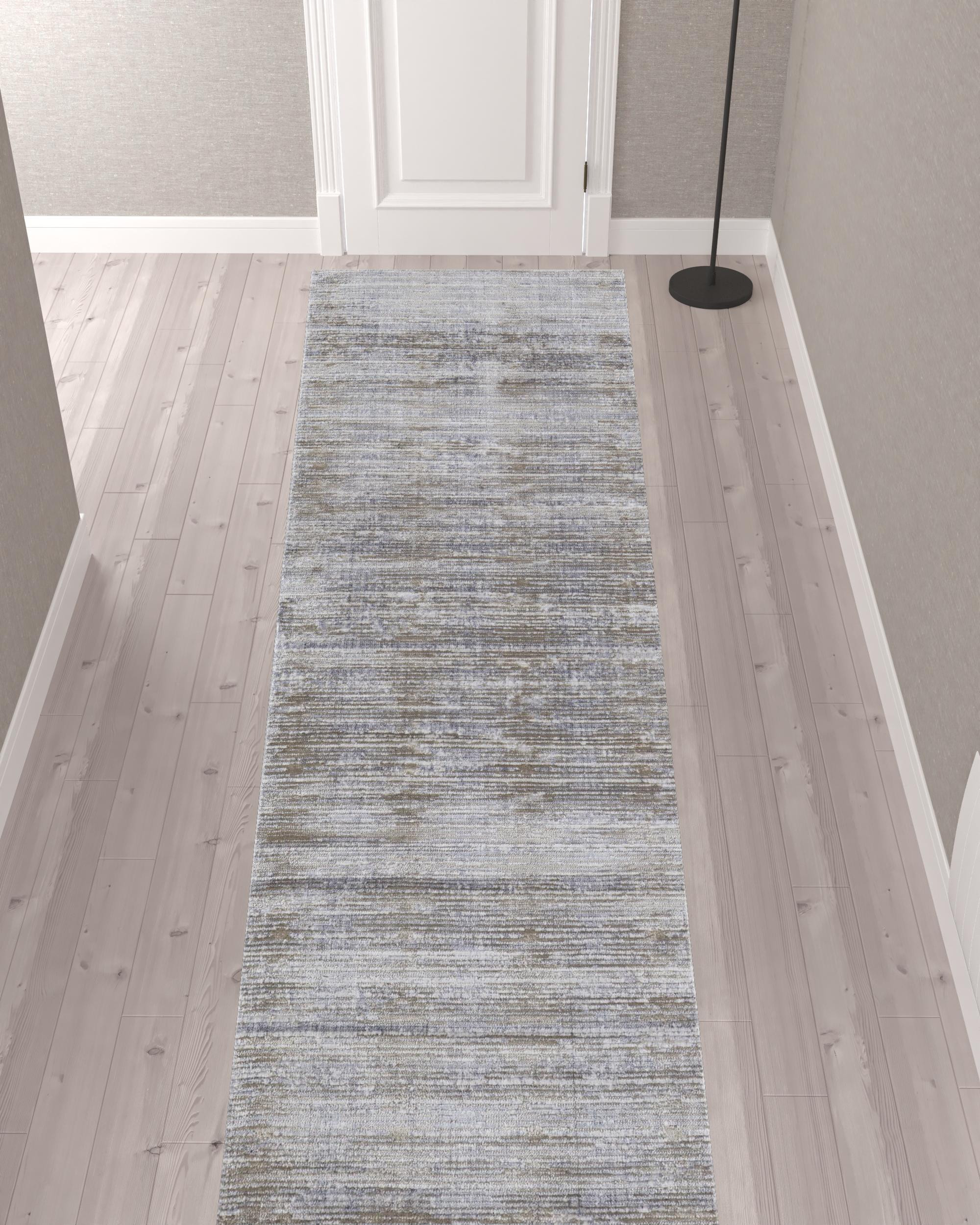 12" Taupe Silver And Tan Abstract Power Loom Runner Rug