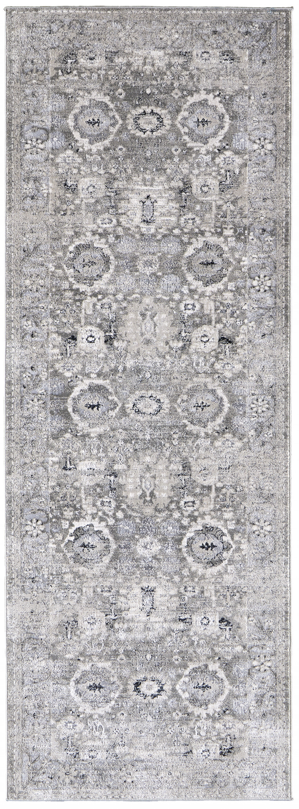 8' Gray And Silver Abstract Power Loom Distressed Runner Rug-514305-1