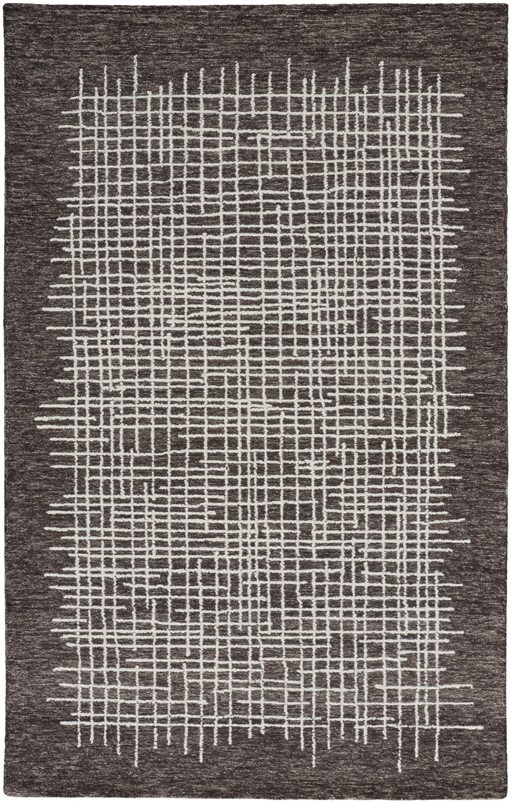5" X 8" Brown And Ivory Wool Plaid Tufted Handmade Stain Resistant Area Rug