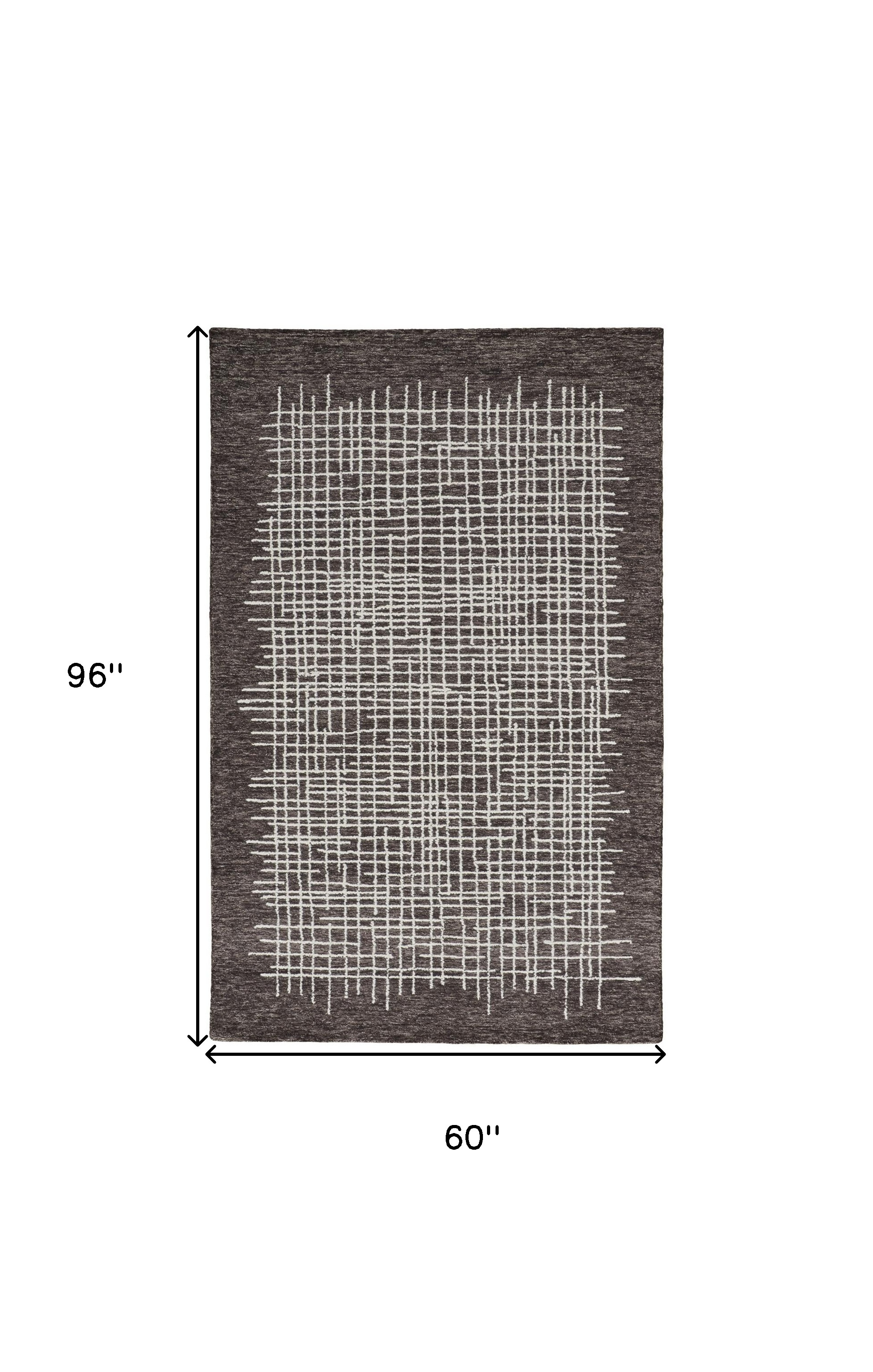 5" X 8" Brown And Ivory Wool Plaid Tufted Handmade Stain Resistant Area Rug