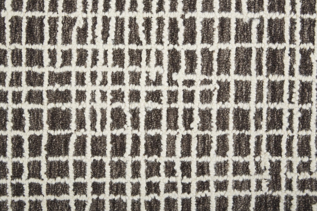 5" X 8" Brown And Ivory Wool Plaid Tufted Handmade Stain Resistant Area Rug