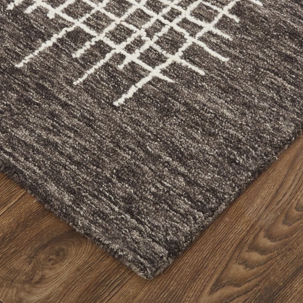8" X 10" Gray and Ivory Wool Plaid Hand Tufted Area Rug
