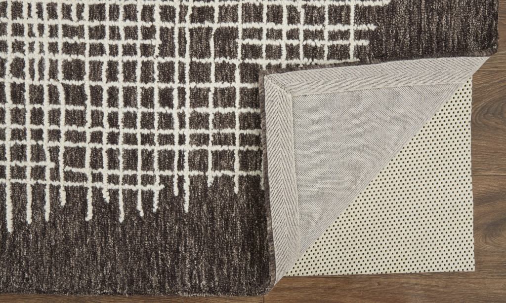2" X 3" Brown And Ivory Wool Plaid Tufted Handmade Stain Resistant Area Rug