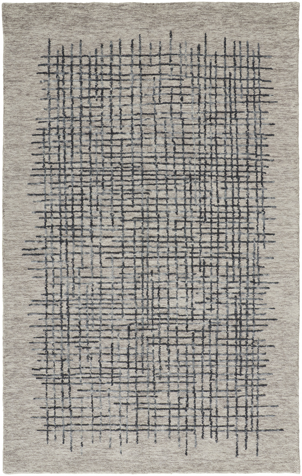 8" X 10" Gray and Black Wool Plaid Hand Tufted Area Rug