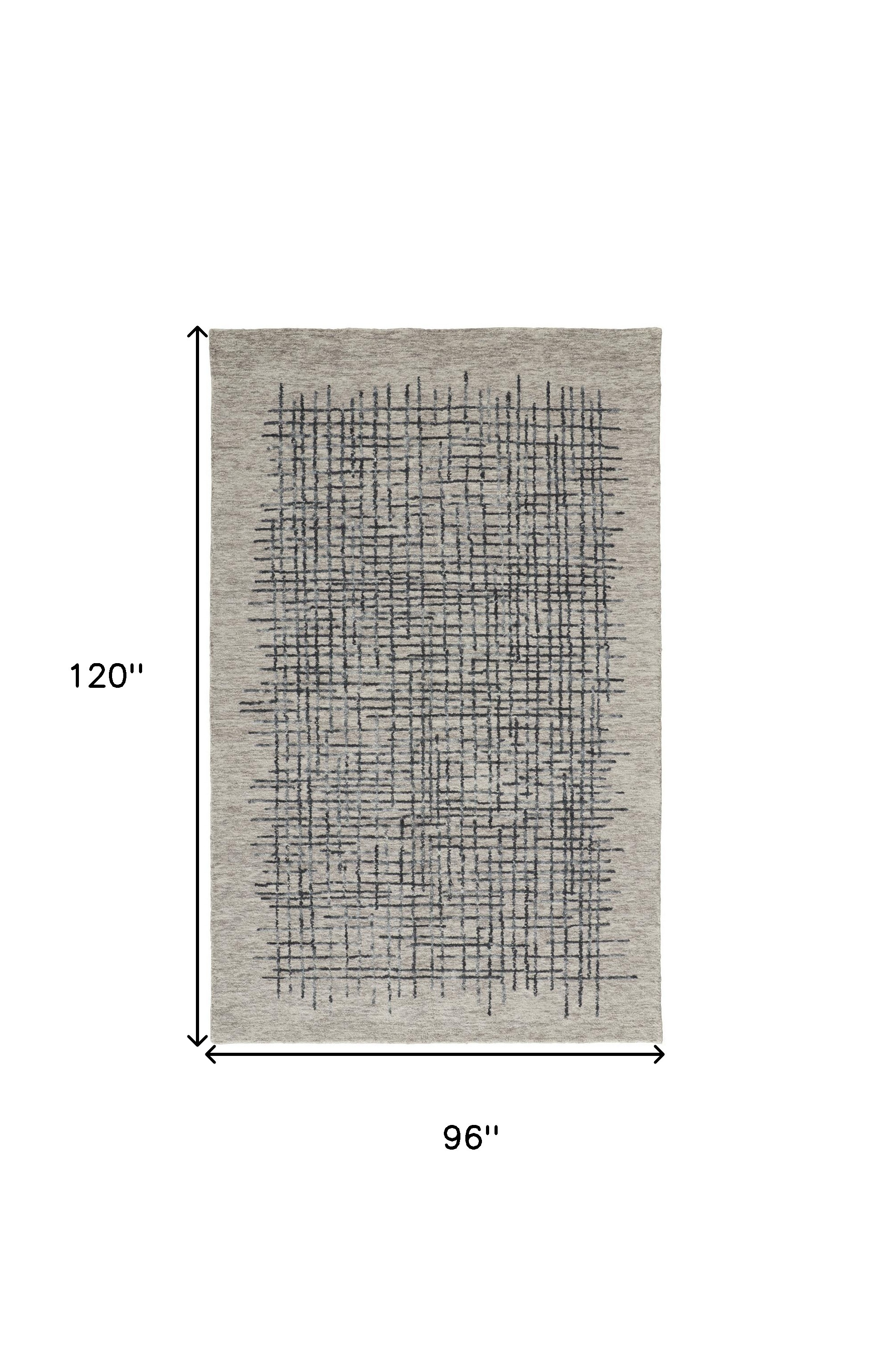 8" X 10" Gray and Black Wool Plaid Hand Tufted Area Rug