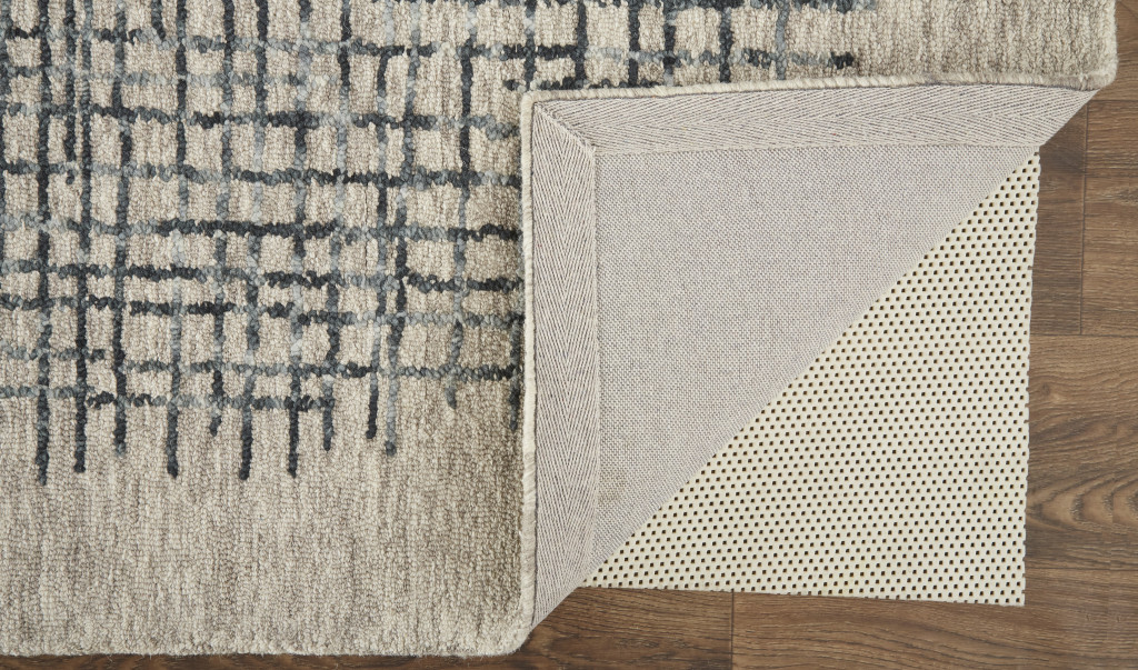 8" X 10" Gray and Black Wool Plaid Hand Tufted Area Rug