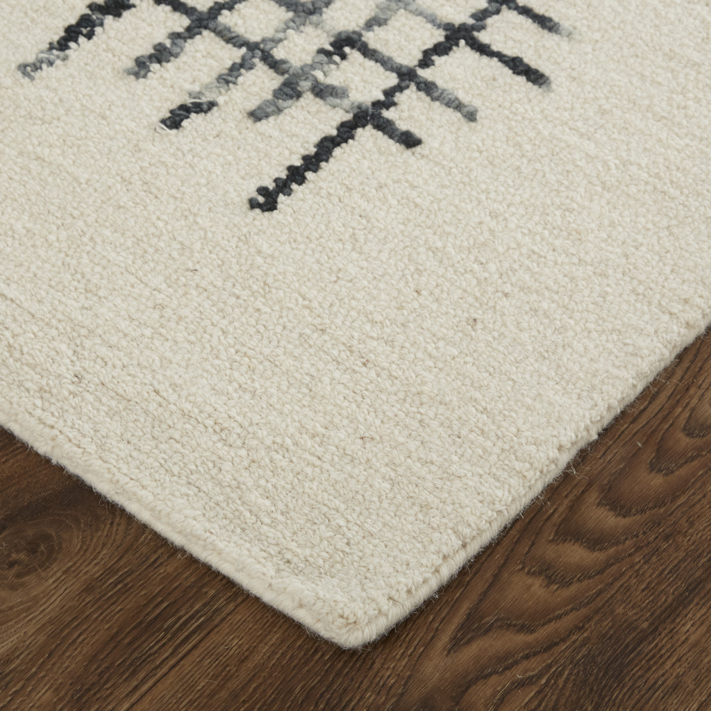 5" X 8" Ivory Gray And Black Wool Plaid Tufted Handmade Stain Resistant Area Rug
