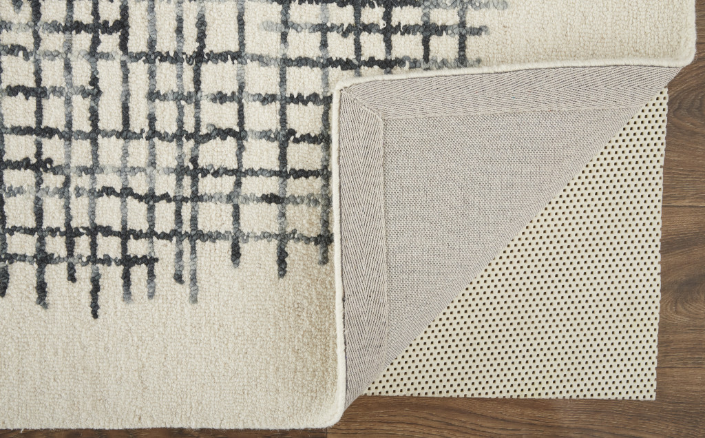 5" X 8" Ivory Gray And Black Wool Plaid Tufted Handmade Stain Resistant Area Rug