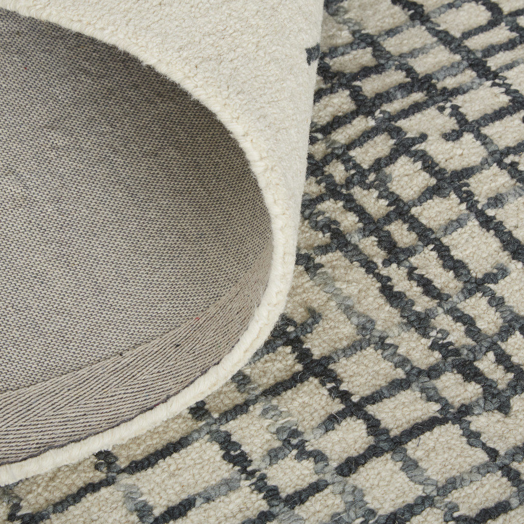 5" X 8" Ivory Gray And Black Wool Plaid Tufted Handmade Stain Resistant Area Rug