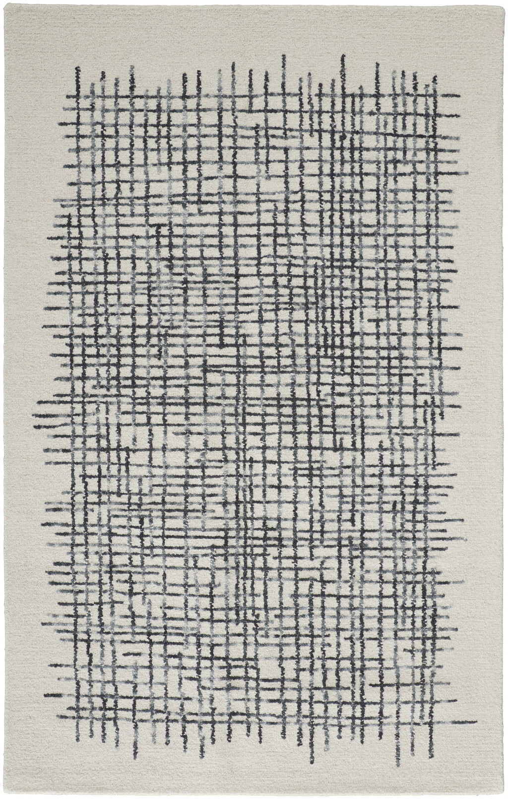8" X 10" Gray and Ivory Wool Plaid Hand Tufted Area Rug
