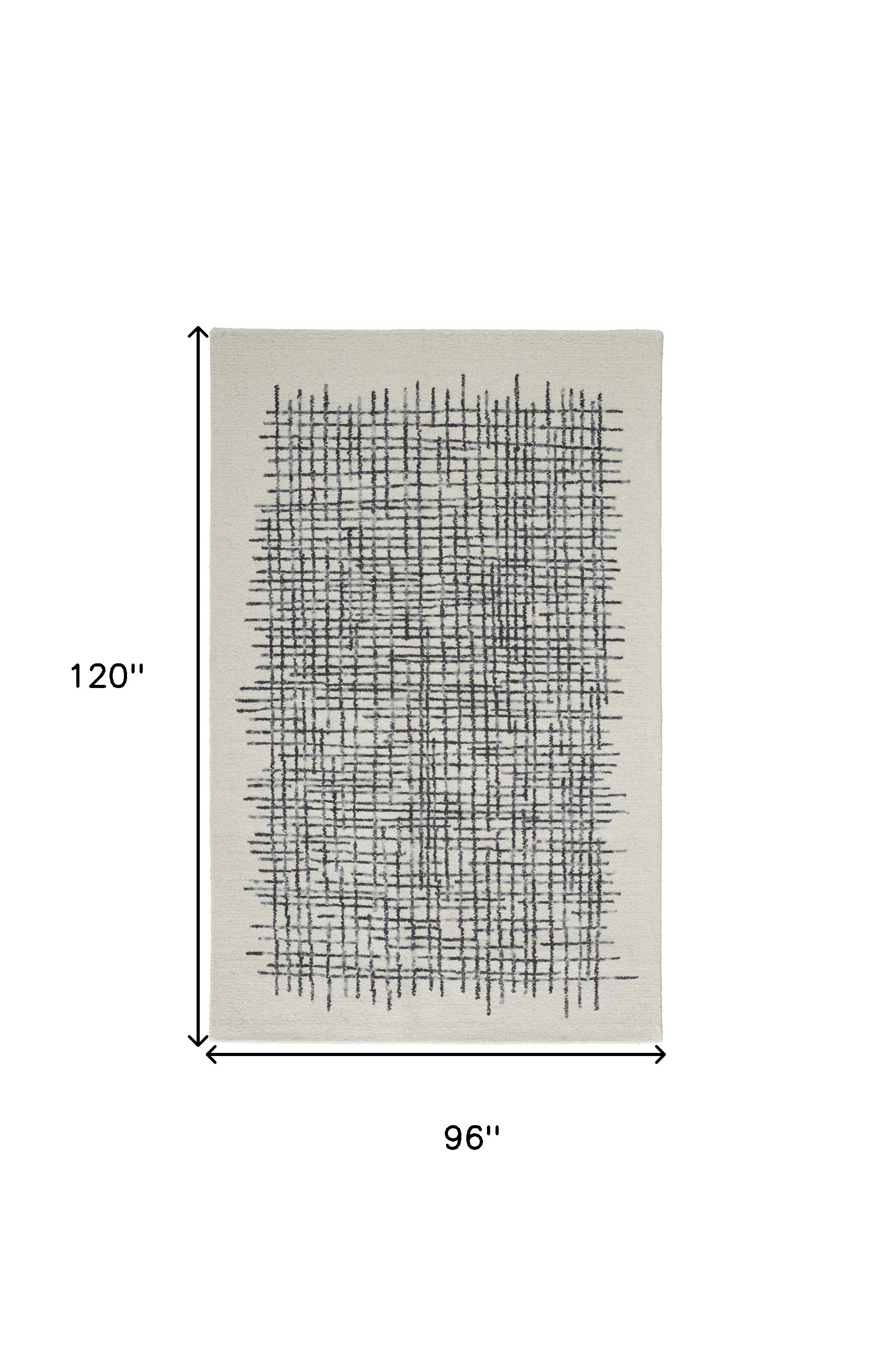 8" X 10" Gray and Ivory Wool Plaid Hand Tufted Area Rug