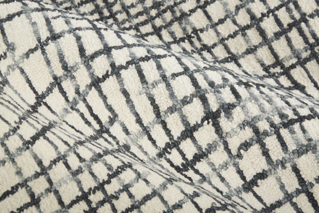 8" X 10" Gray and Ivory Wool Plaid Hand Tufted Area Rug