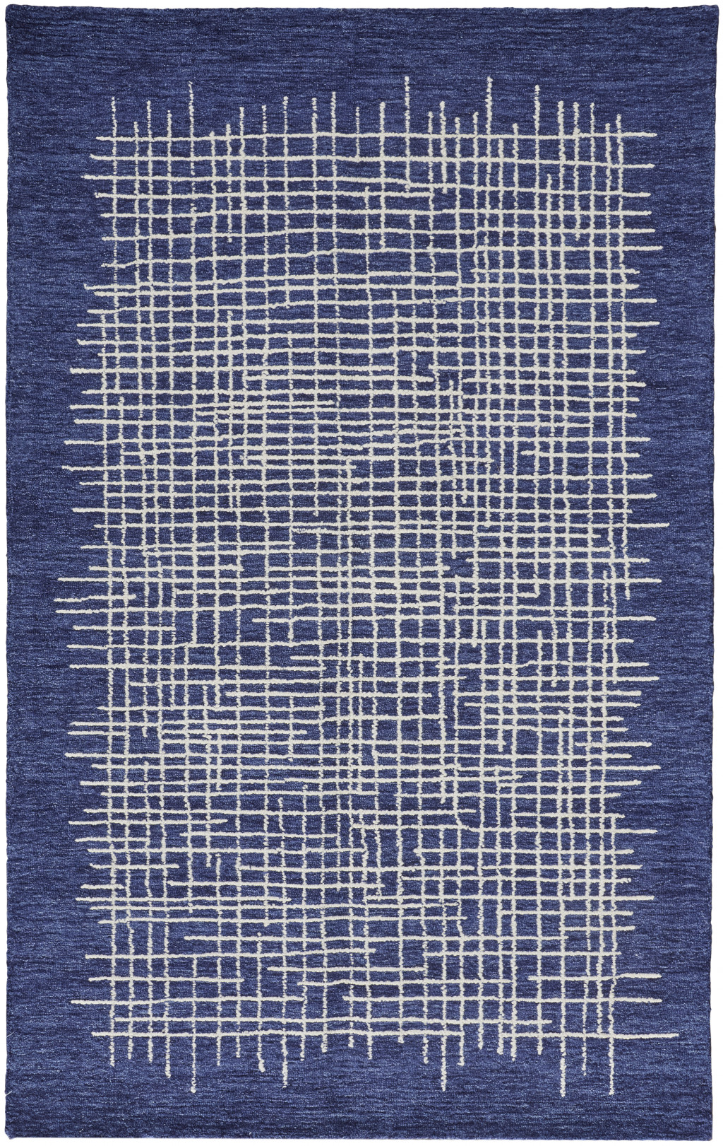 5" X 8" Blue And Ivory Wool Plaid Tufted Handmade Stain Resistant Area Rug