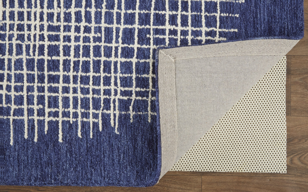 5" X 8" Blue And Ivory Wool Plaid Tufted Handmade Stain Resistant Area Rug