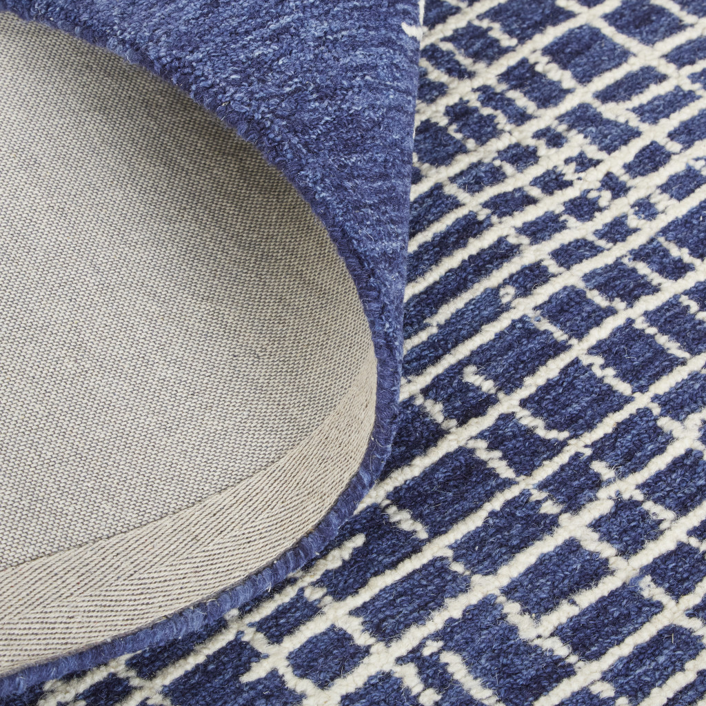 5" X 8" Blue And Ivory Wool Plaid Tufted Handmade Stain Resistant Area Rug