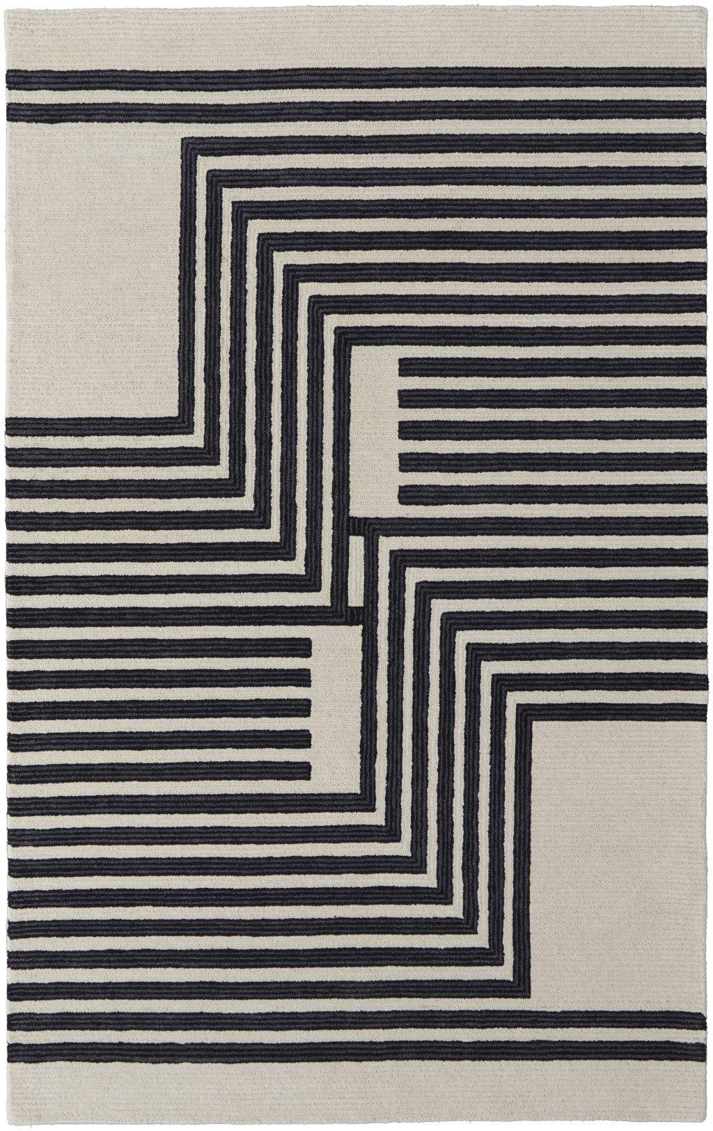 5" X 8" Black and Ivory Abstract Geometric Hand Tufted Area Rug
