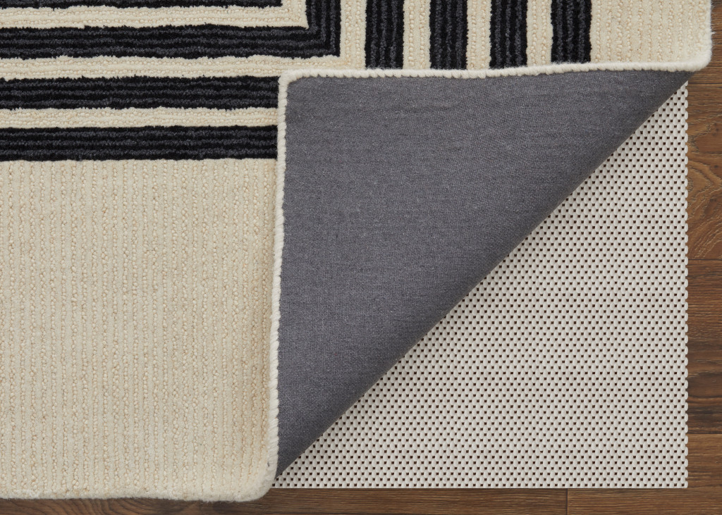 5" X 8" Black and Ivory Abstract Geometric Hand Tufted Area Rug