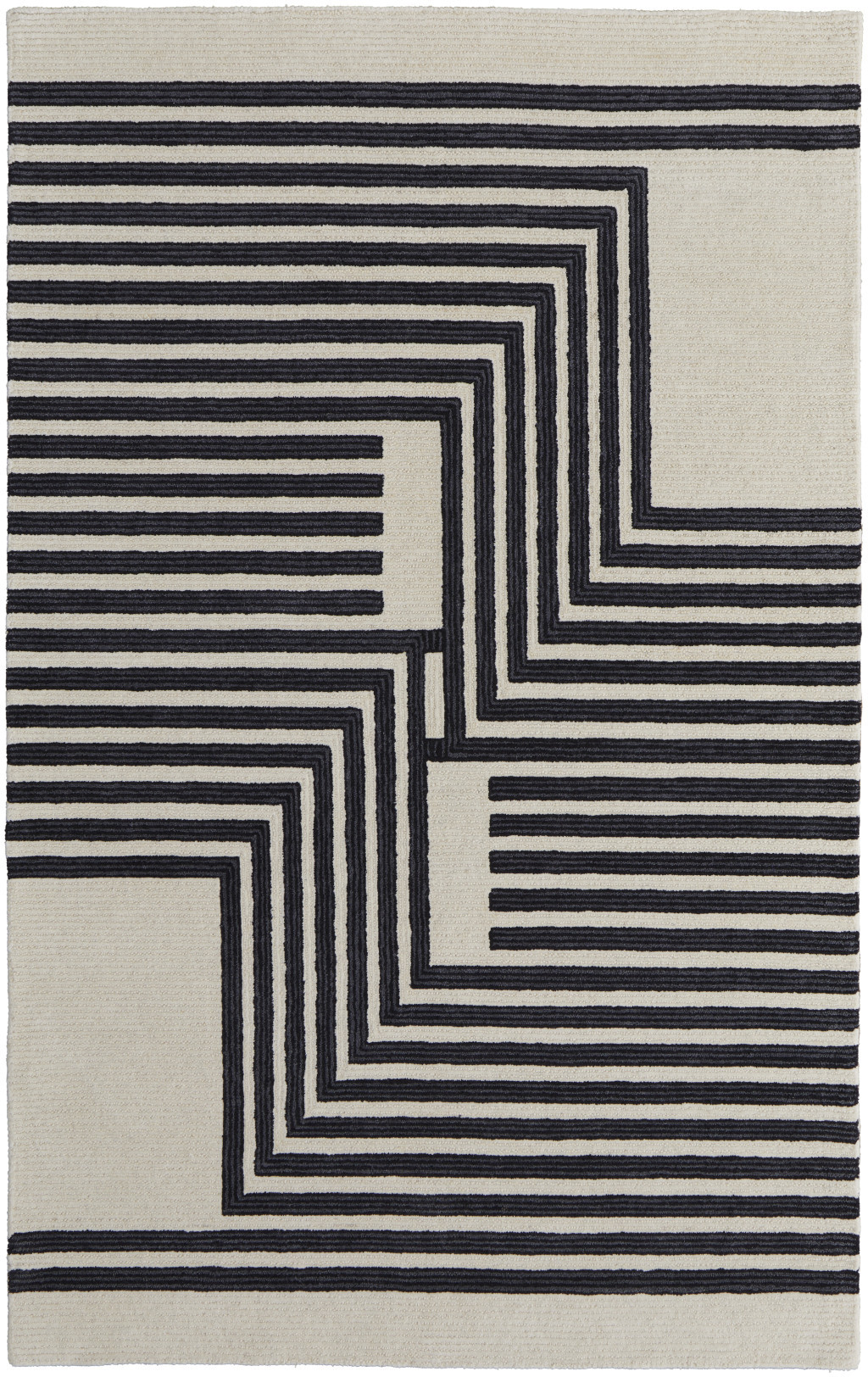 5" X 8" Black and Ivory Abstract Geometric Hand Tufted Area Rug
