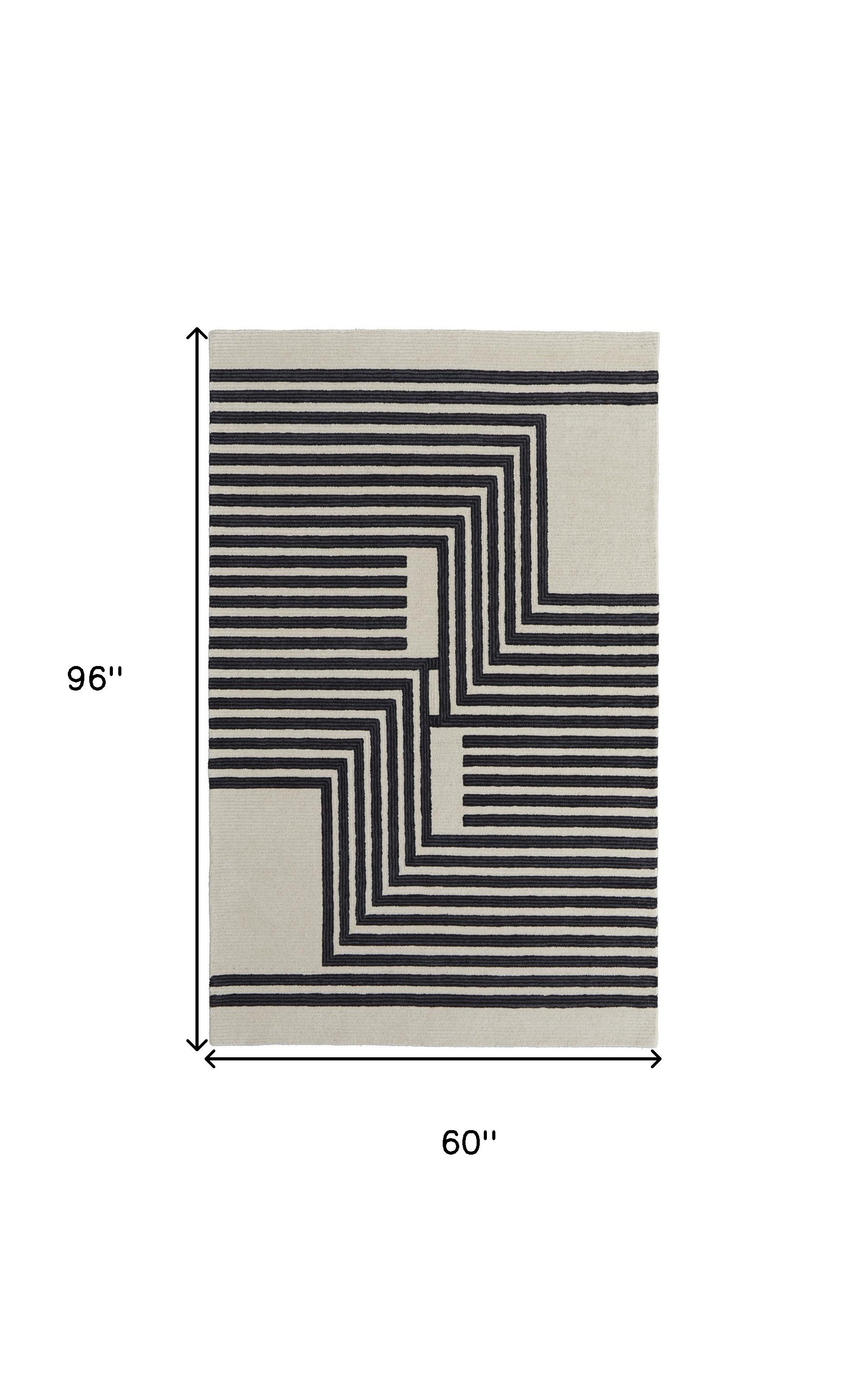 5" X 8" Black and Ivory Abstract Geometric Hand Tufted Area Rug