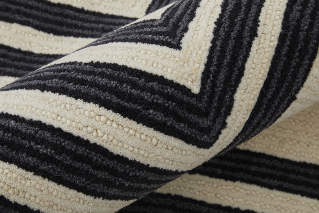 5" X 8" Black and Ivory Abstract Geometric Hand Tufted Area Rug