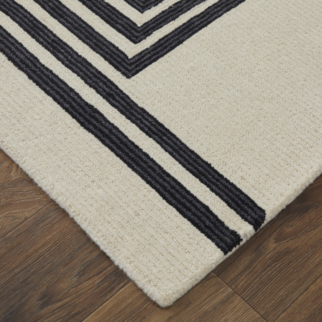 5" X 8" Black and Ivory Abstract Geometric Hand Tufted Area Rug