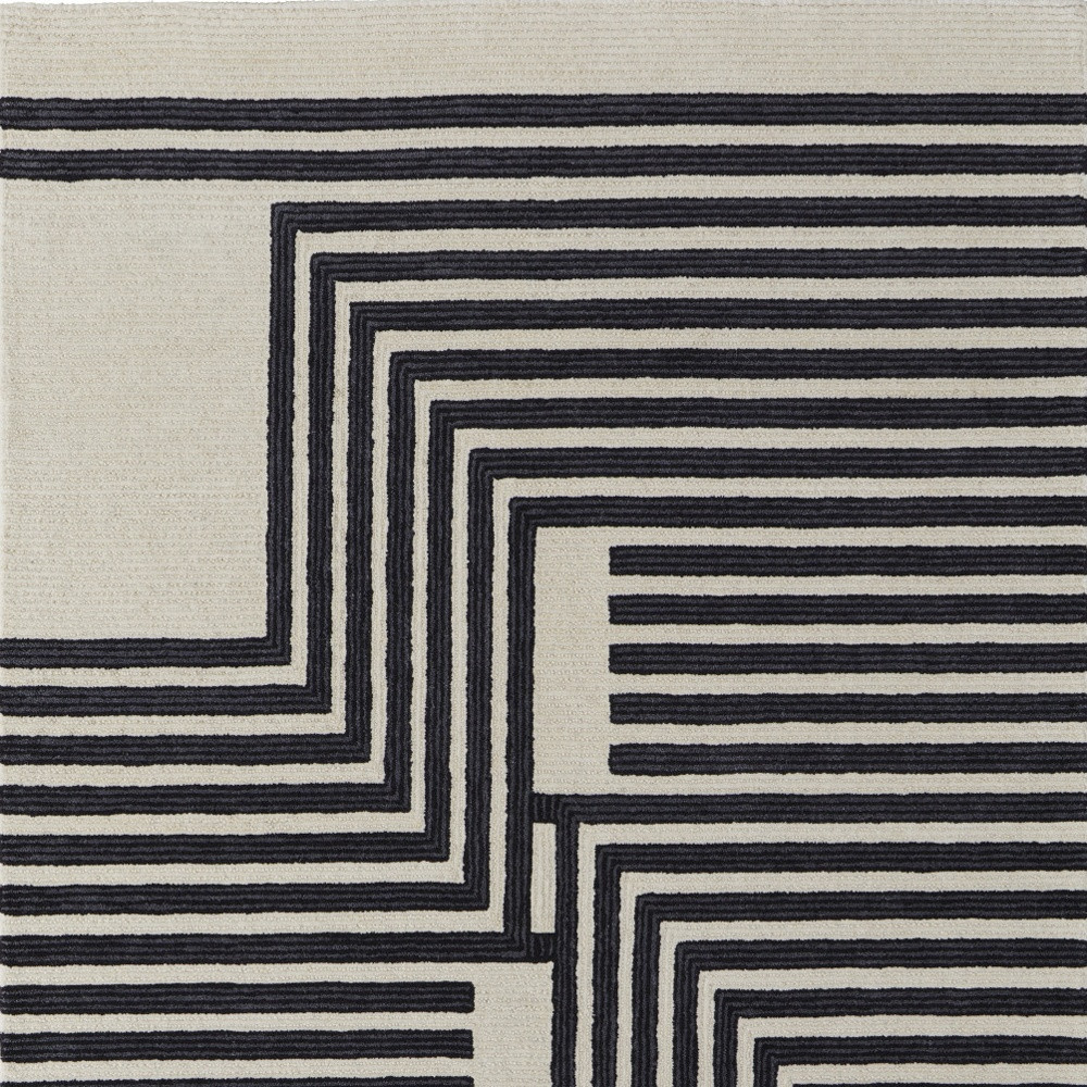 9" X 12" Gray and Black Wool Abstract Hand Tufted Area Rug