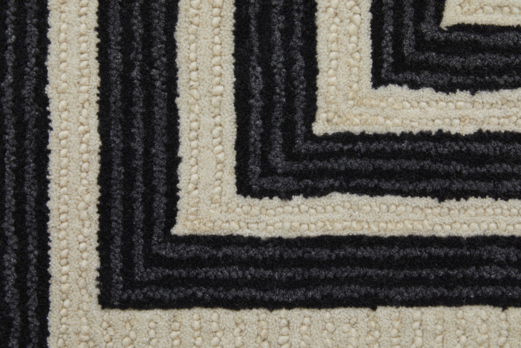 9" X 12" Gray and Black Wool Abstract Hand Tufted Area Rug