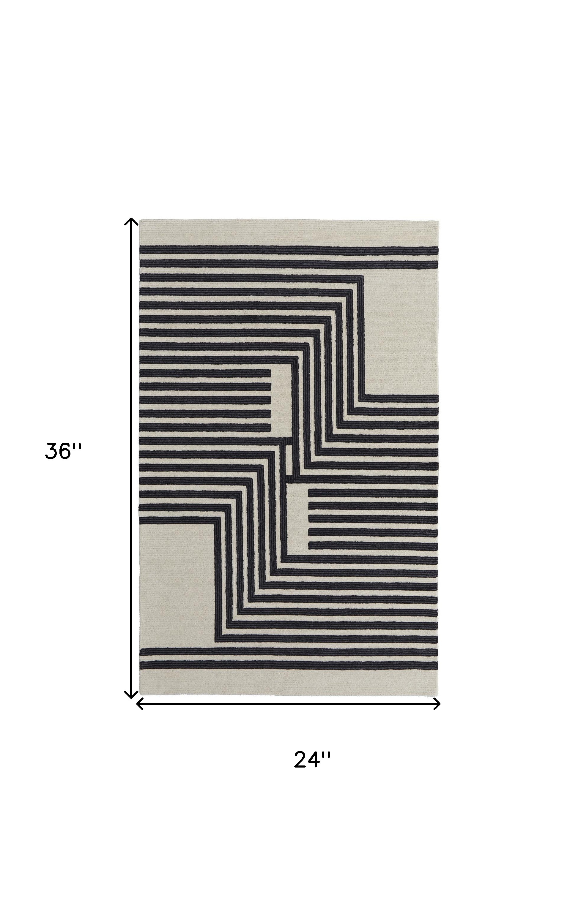 2" X 3" Black and Ivory Abstract Geometric Hand Tufted Area Rug