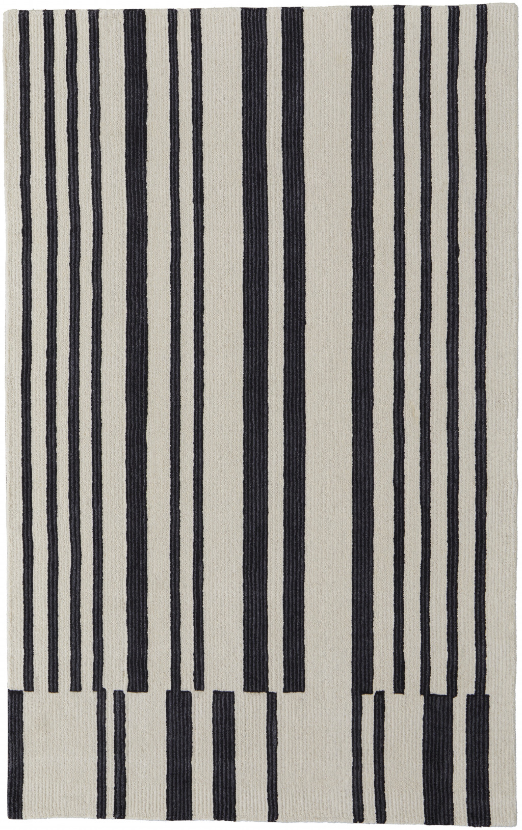 4" X 6" Ivory and Black Wool Abstract Hand Tufted Area Rug