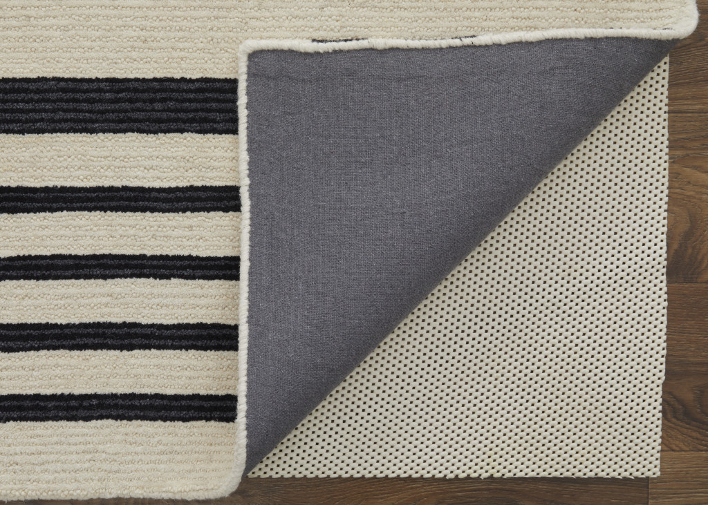 4" X 6" Ivory and Black Wool Abstract Hand Tufted Area Rug