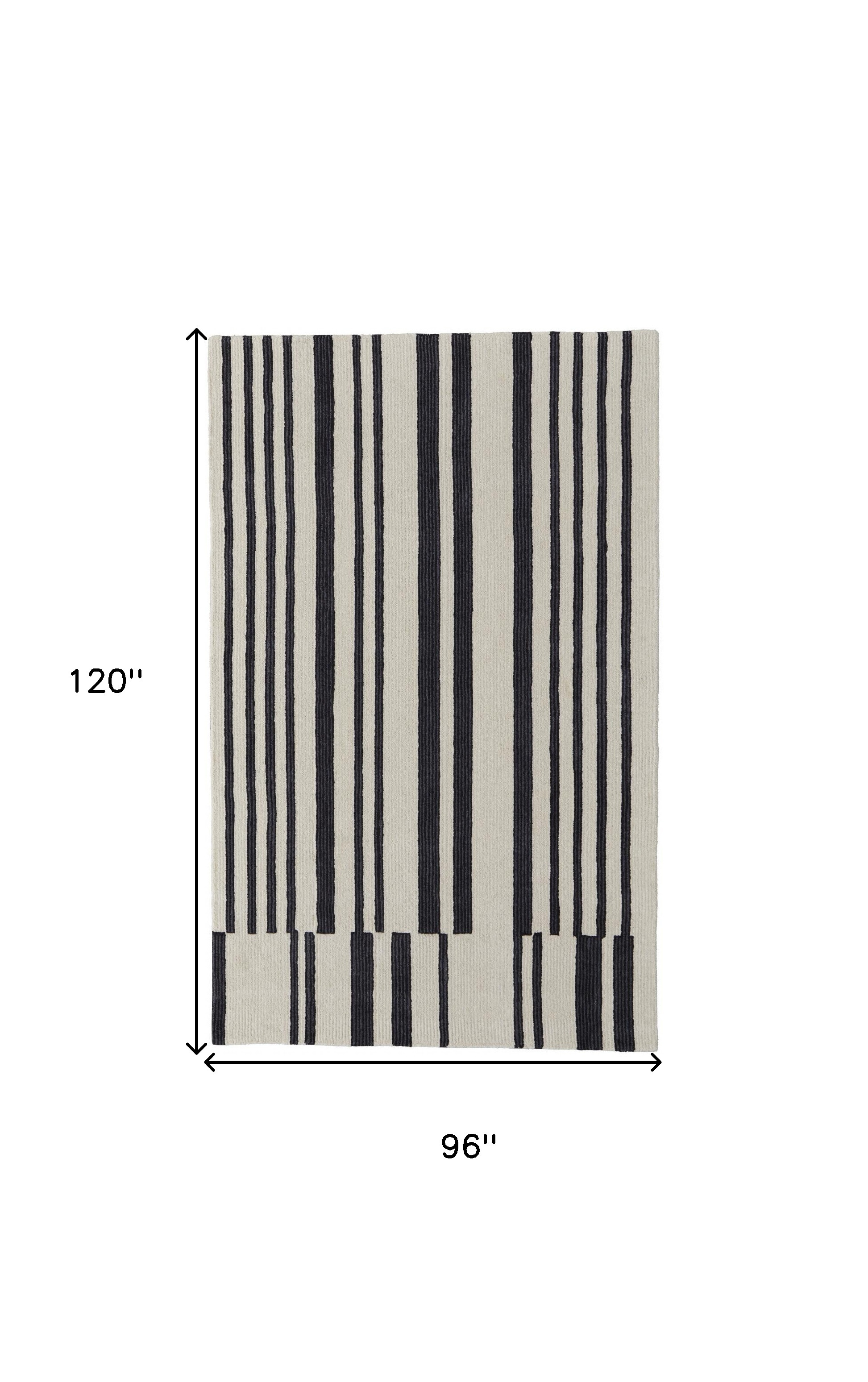 8" X 10" Ivory and Black Wool Abstract Hand Tufted Area Rug