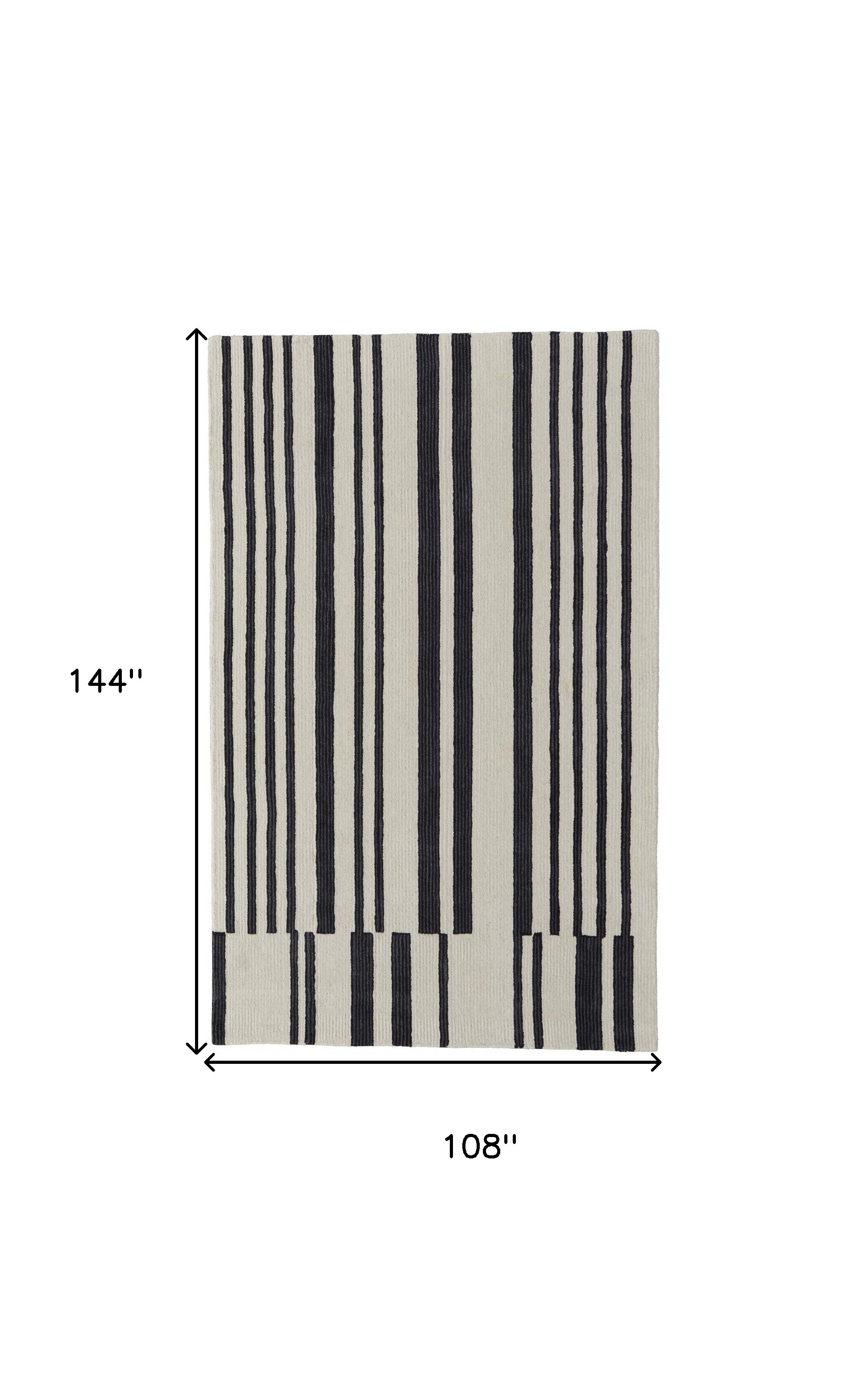 9" X 12" Ivory and Black Wool Abstract Hand Tufted Area Rug