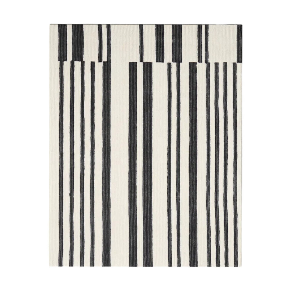 2" X 3" Ivory and Black Wool Abstract Hand Tufted Area Rug