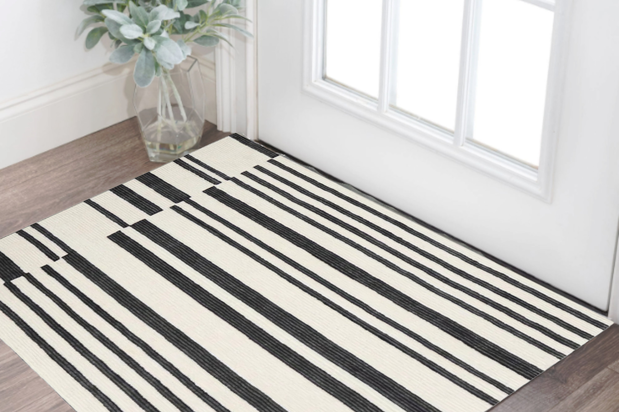 2" X 3" Ivory and Black Wool Abstract Hand Tufted Area Rug
