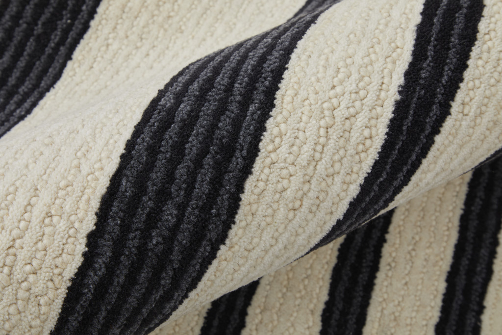 2" X 3" Ivory and Black Wool Abstract Hand Tufted Area Rug