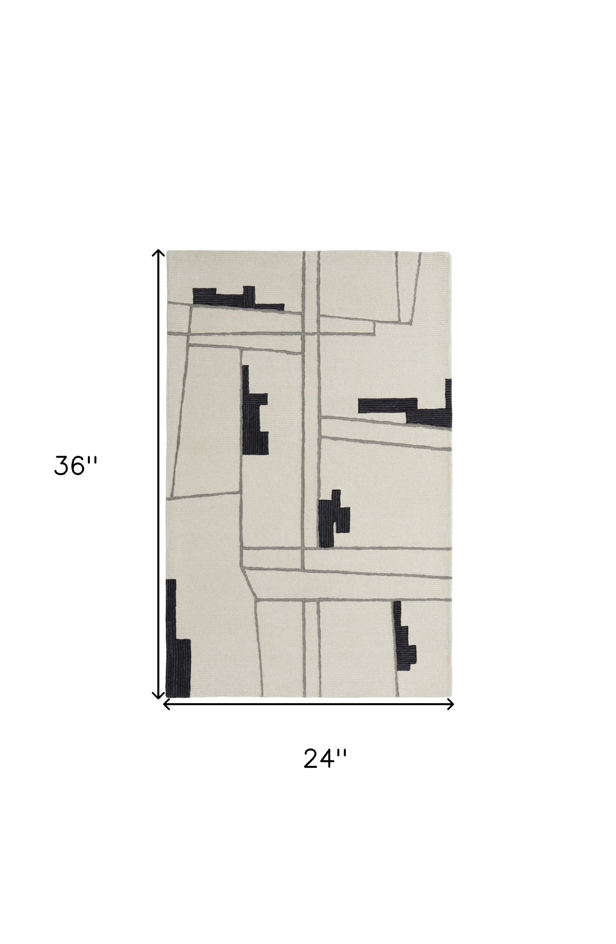 2" X 3" Gray and Ivory Wool Abstract Hand Tufted Area Rug