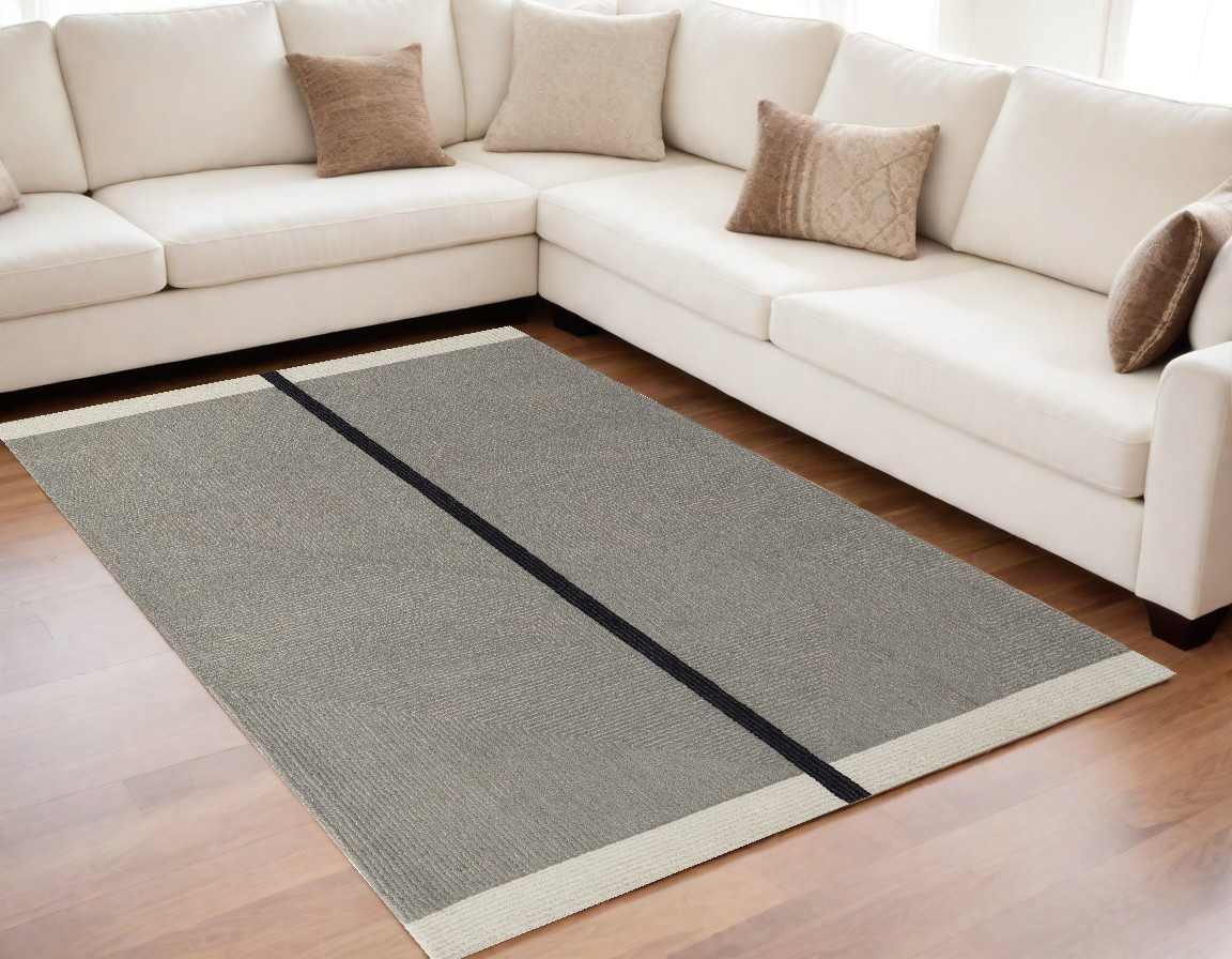 5" X 8" Brown and Black Abstract Geometric Hand Tufted Area Rug