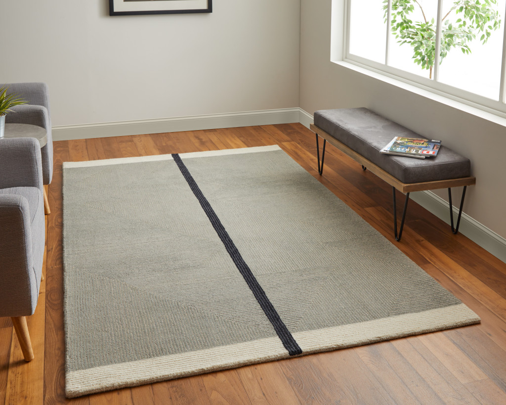 9" X 12" Black and Gray Wool Abstract Geometric Hand Tufted Area Rug