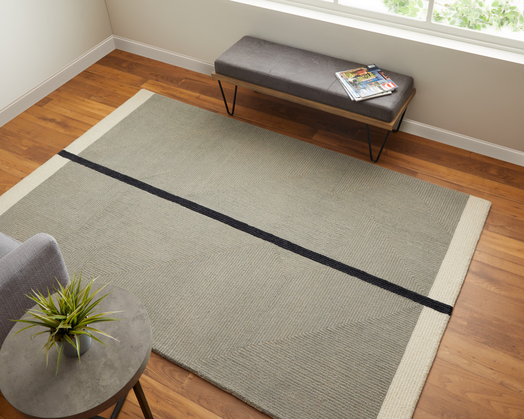 9" X 12" Black and Gray Wool Abstract Geometric Hand Tufted Area Rug