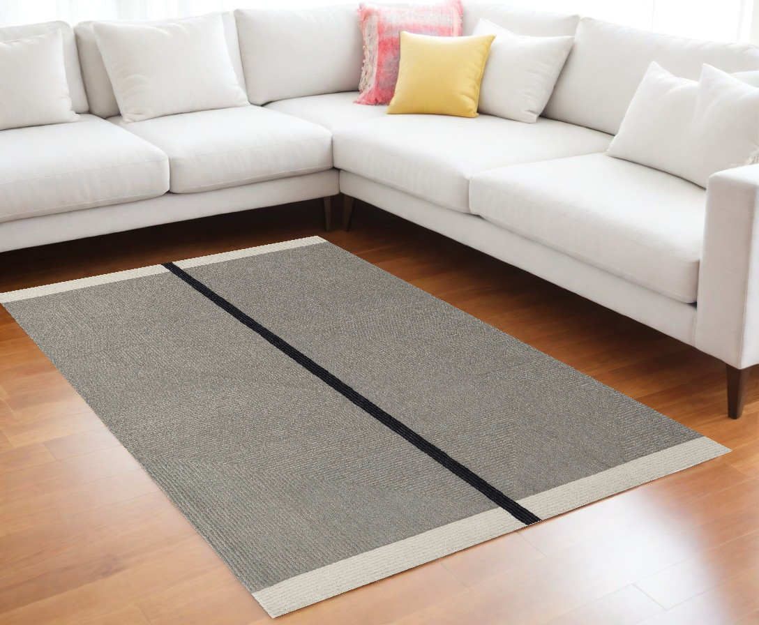 9" X 12" Black and Gray Wool Abstract Geometric Hand Tufted Area Rug