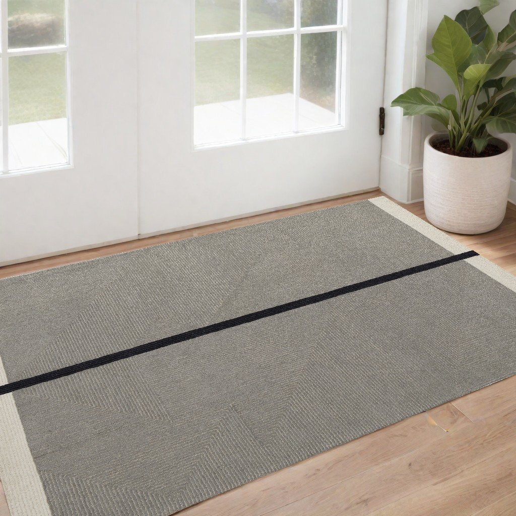 2" X 3" Brown and Black Abstract Geometric Hand Tufted Area Rug