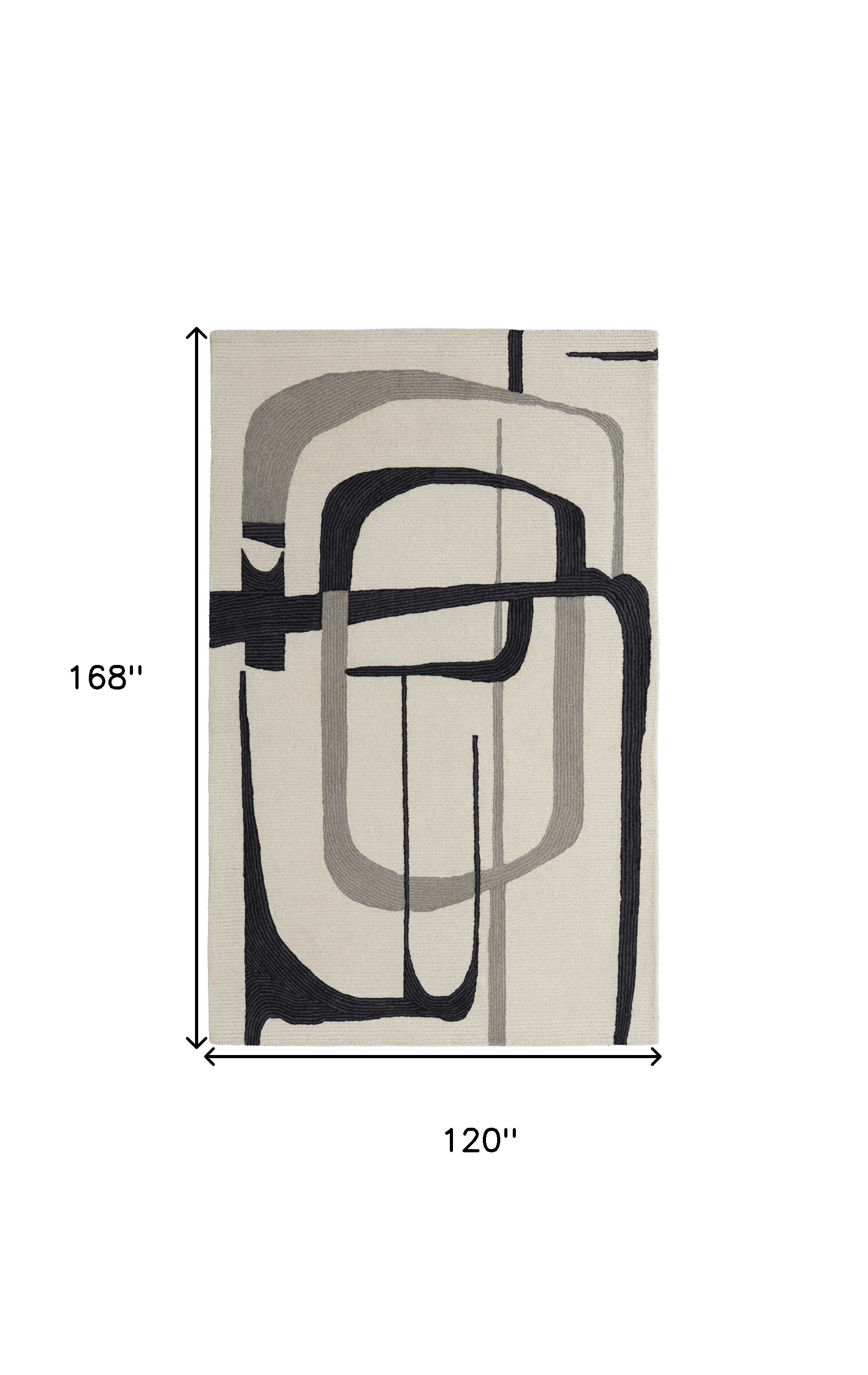 10" X 14" Gray and Ivory Wool Abstract Hand Tufted Area Rug